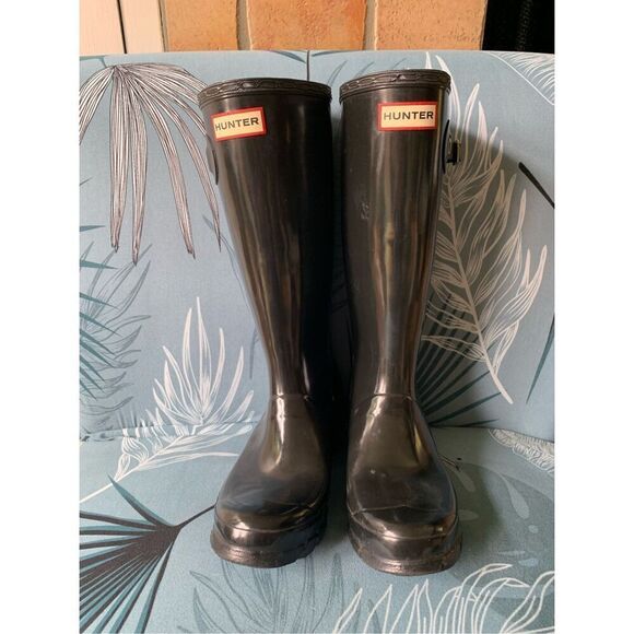 Hunter original kids Gloss Tall Black Rubber Rain Boots F 5 M 4 - Picture 4 of 11